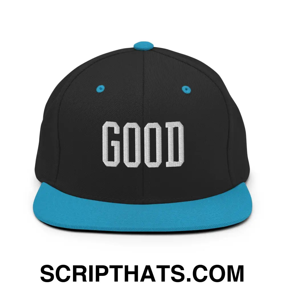 Good Varisty Letterman Block Snapback Hat Black Teal