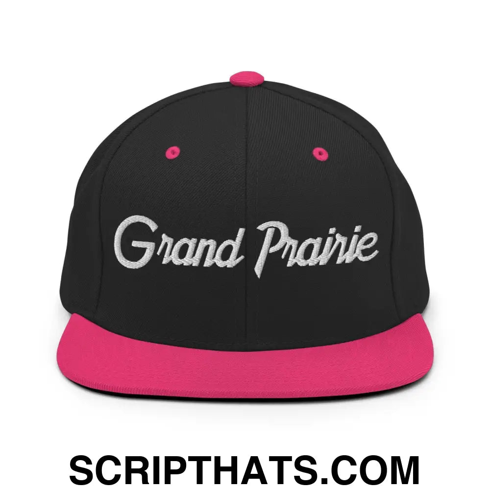 Grand Prairie Script Snapback Hat Black Neon Pink