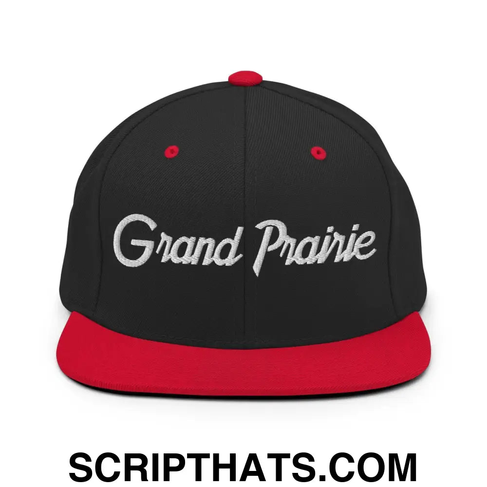 Grand Prairie Script Snapback Hat Black Red