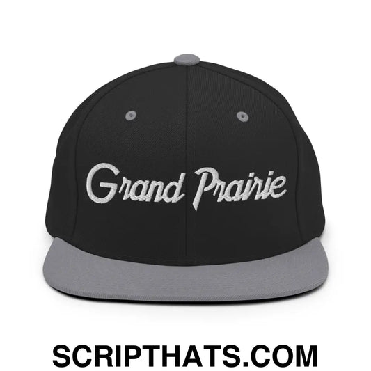 Grand Prairie Script Snapback Hat Black Silver