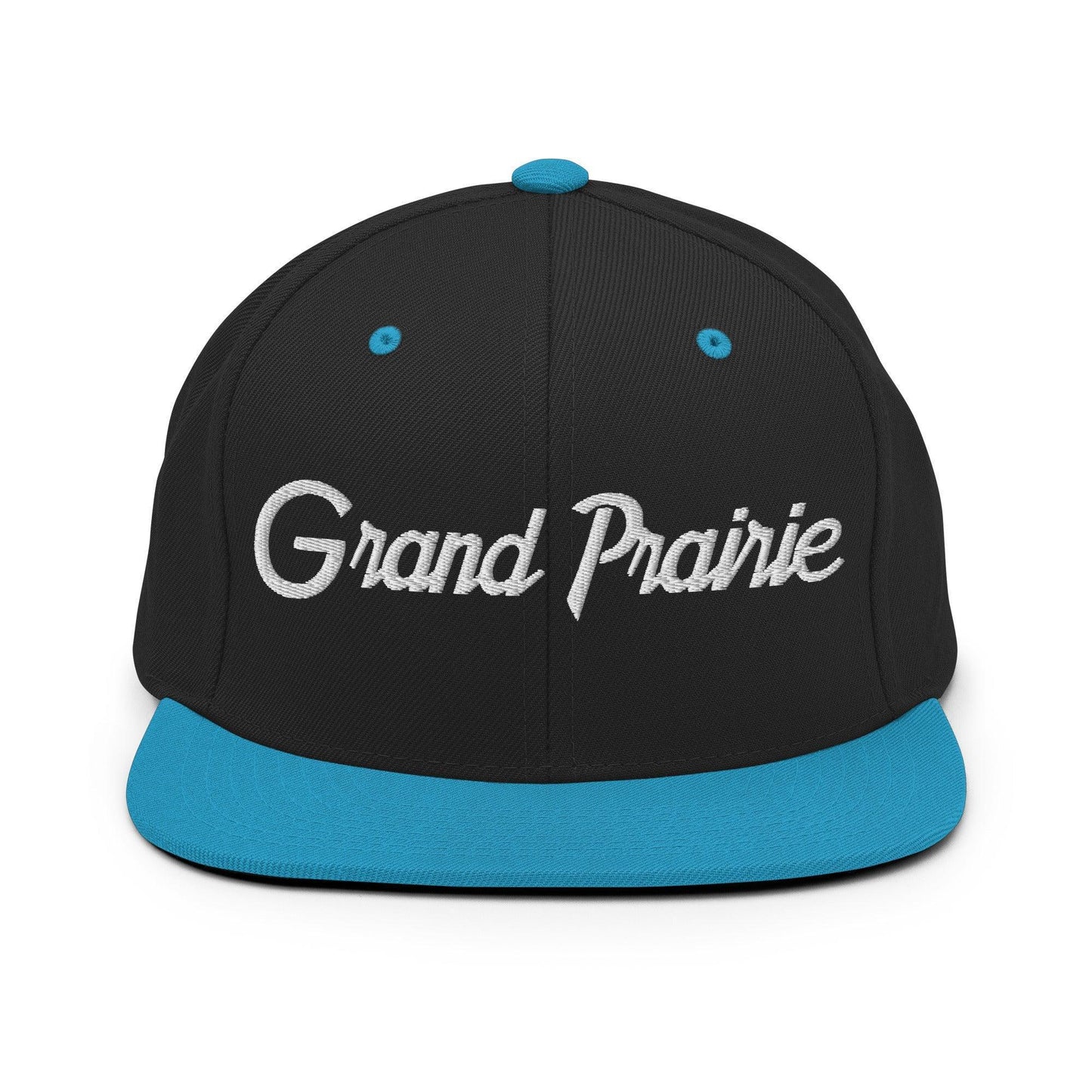 Grand Prairie Script Snapback Hat Black Teal