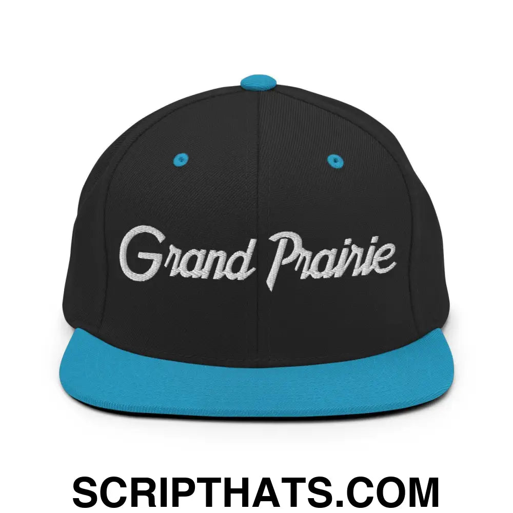 Grand Prairie Script Snapback Hat Black Teal