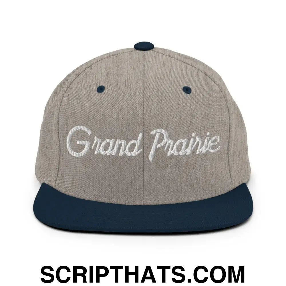 Grand Prairie Script Snapback Hat Heather Grey Navy