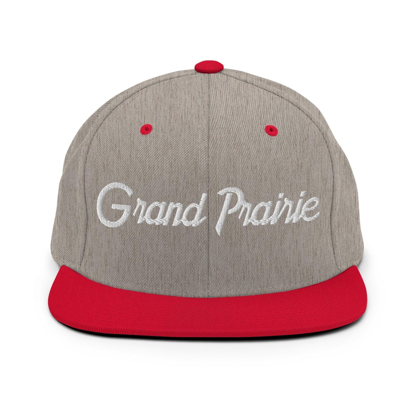 Grand Prairie Script Snapback Hat Heather Grey Red