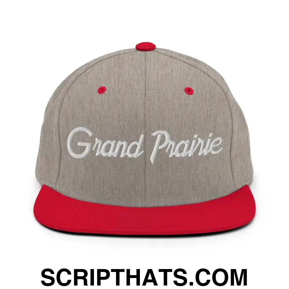 Grand Prairie Script Snapback Hat Heather Grey Red