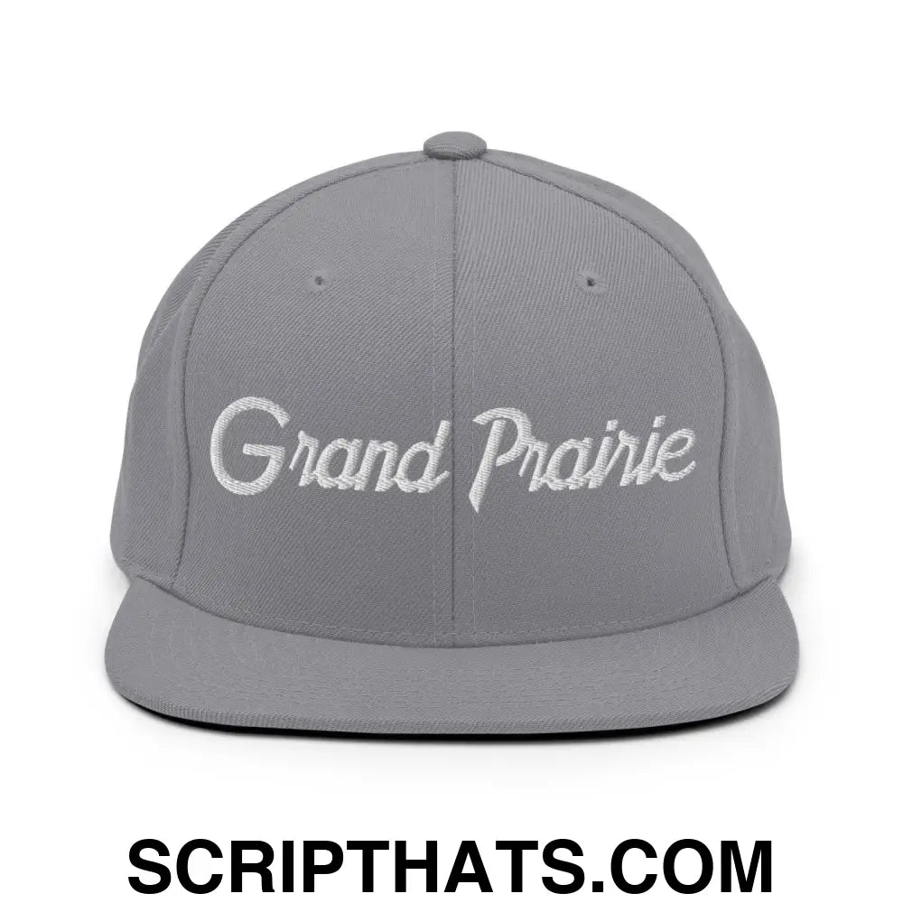 Grand Prairie Script Snapback Hat Silver