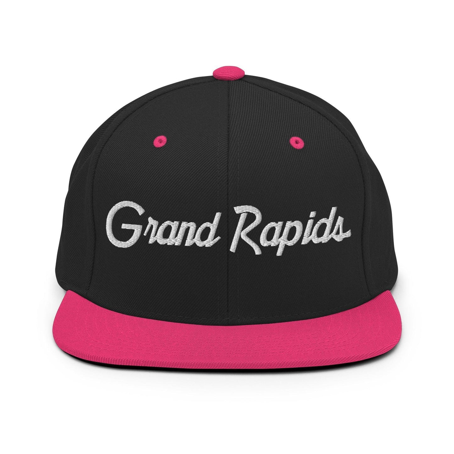 Grand Rapids Script Snapback Hat Black Neon Pink