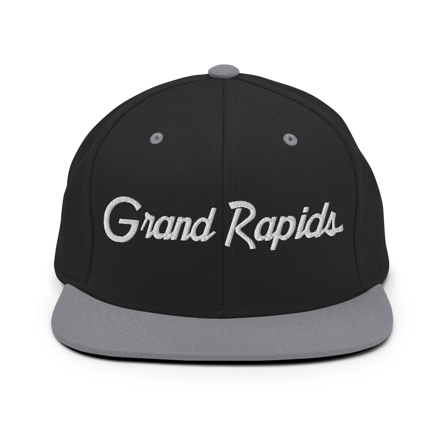 Grand Rapids Script Snapback Hat Black Silver