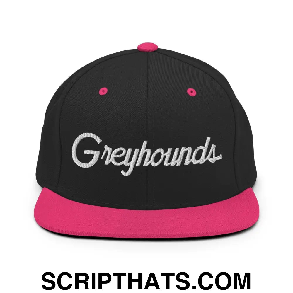 Greyhounds School Mascot Script Snapback Hat Black Neon Pink