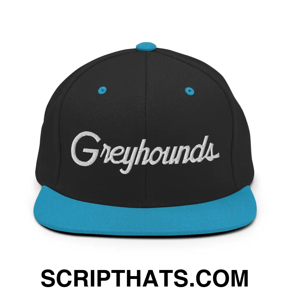 Greyhounds School Mascot Script Snapback Hat Black Teal