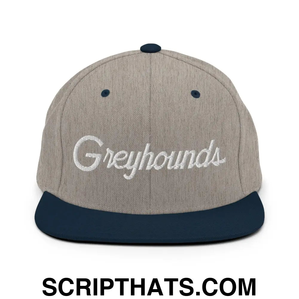 Greyhounds School Mascot Script Snapback Hat Heather Grey Navy