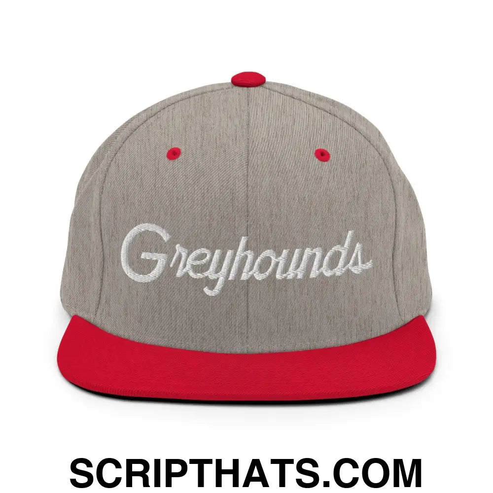 Greyhounds School Mascot Script Snapback Hat Heather Grey Red