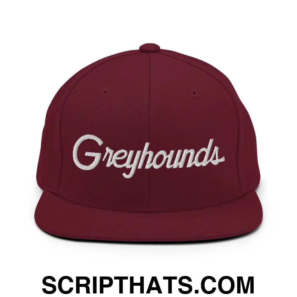 Greyhounds School Mascot Script Snapback Hat Maroon