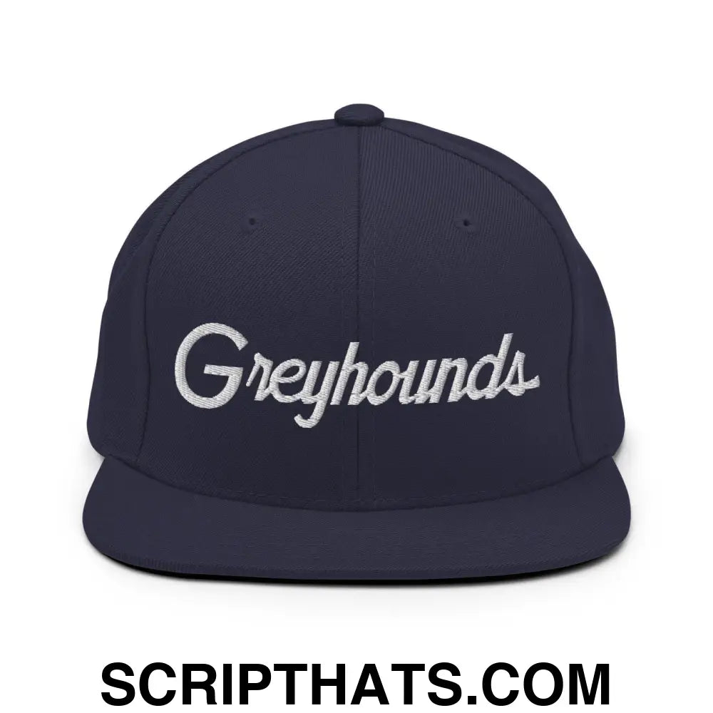 Greyhounds School Mascot Script Snapback Hat Navy