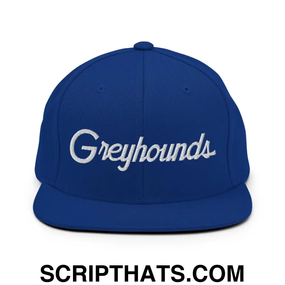 Greyhounds School Mascot Script Snapback Hat Royal Blue