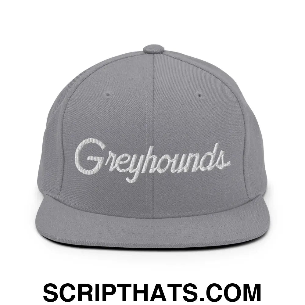 Greyhounds School Mascot Script Snapback Hat Silver