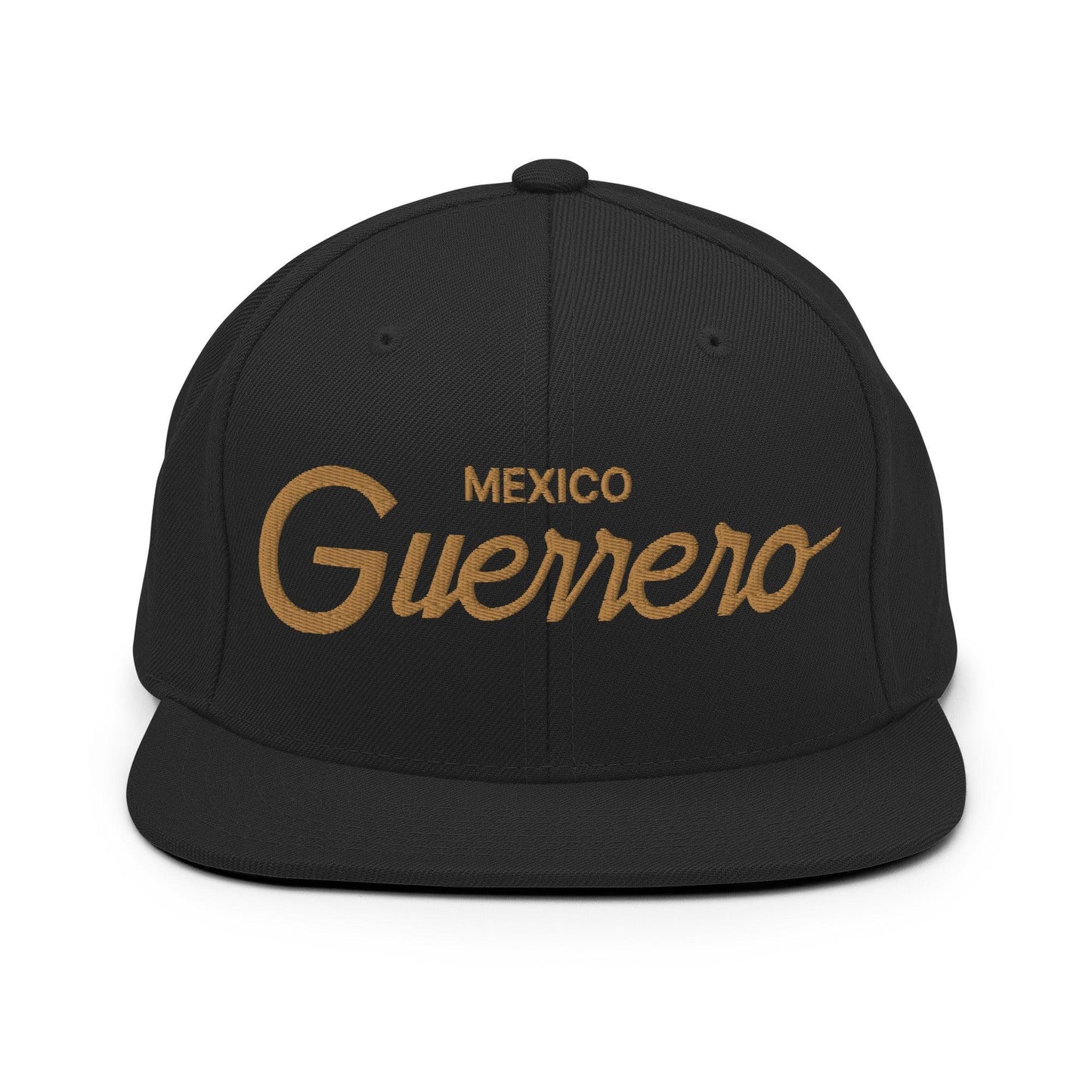 Guerrero Mexico Gold Vintage Sports Script Snapback Hat Black