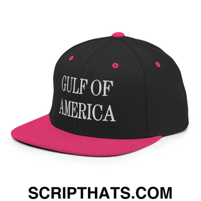 Gulf of America Embroidered Flat Bill Brim Snapback Hat Black Neon Pink