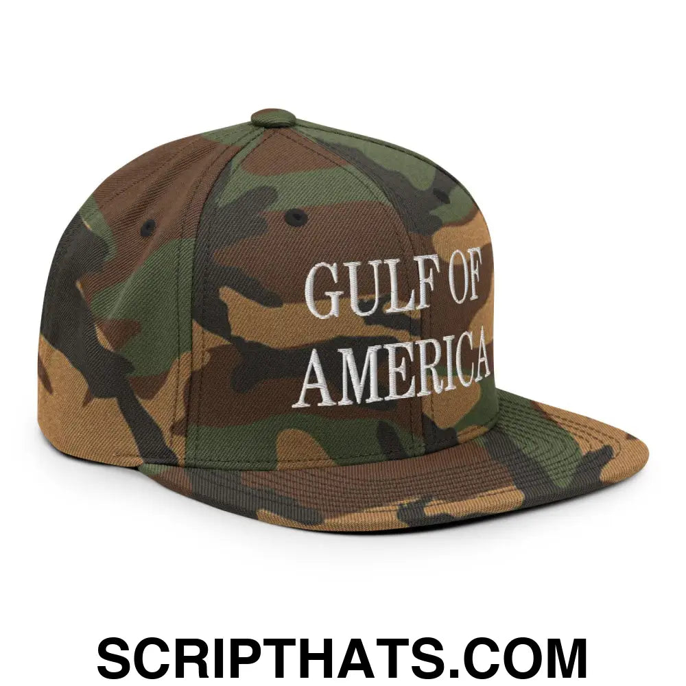 Gulf of America Embroidered Flat Bill Brim Snapback Hat Green Camo