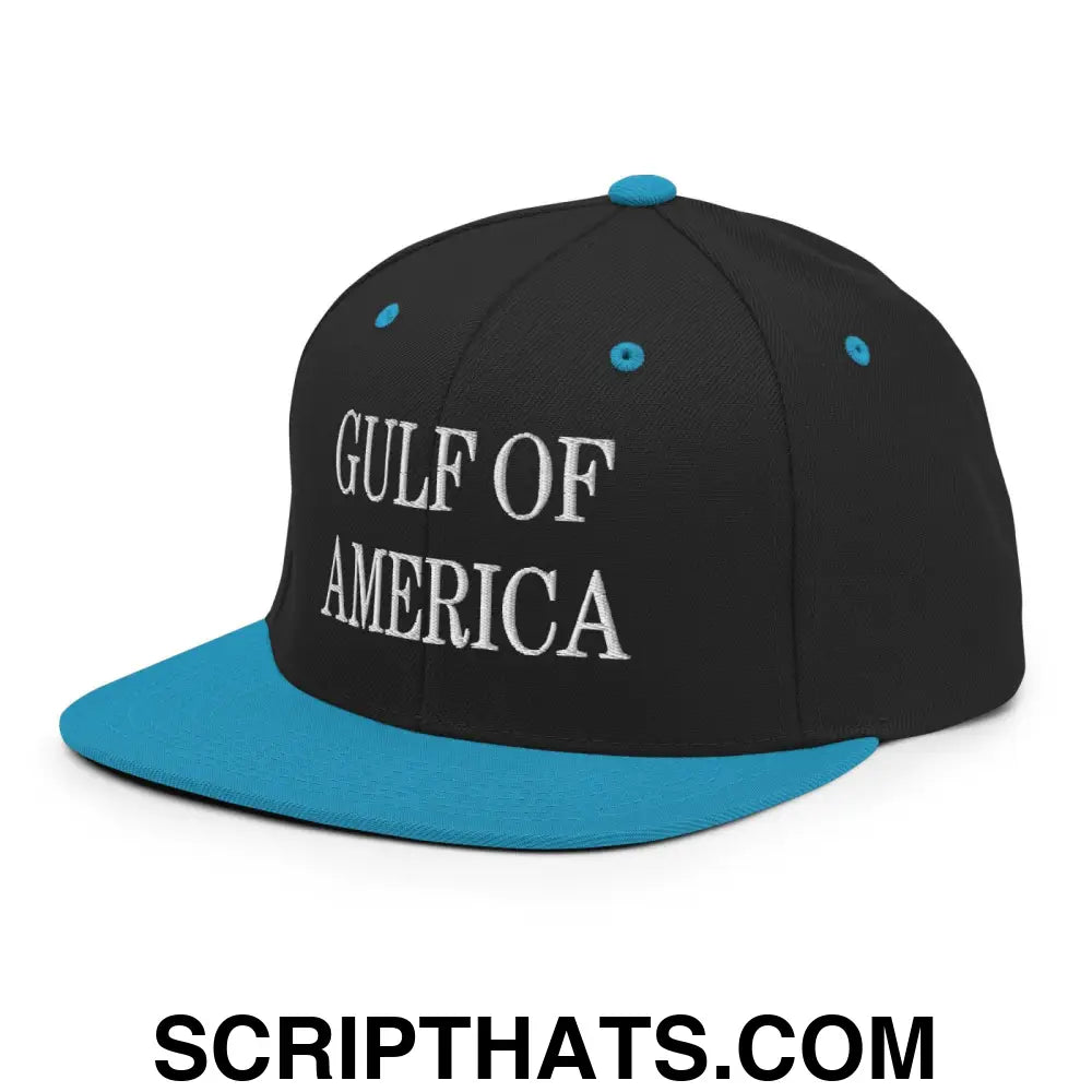 Gulf of America Embroidered Flat Bill Brim Snapback Hat Black Teal