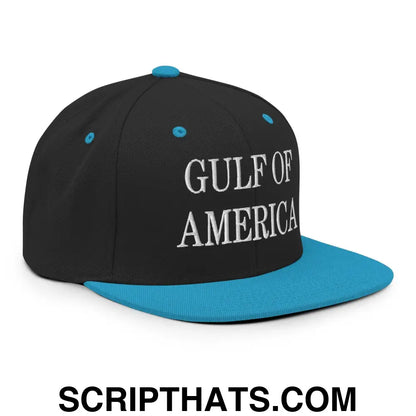 Gulf of America Embroidered Flat Bill Brim Snapback Hat Black Teal