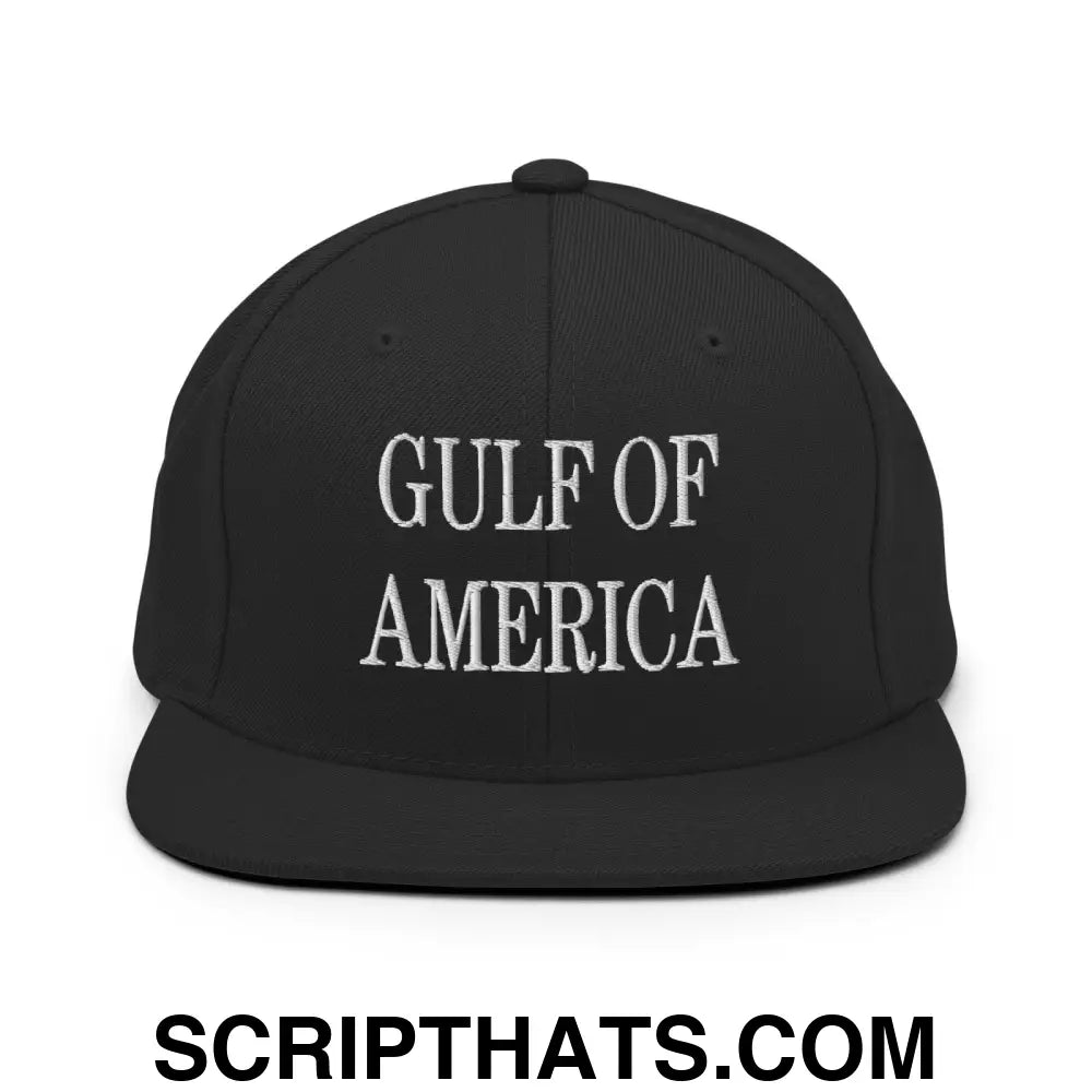 Gulf of America Embroidered Flat Bill Brim Snapback Hat Black