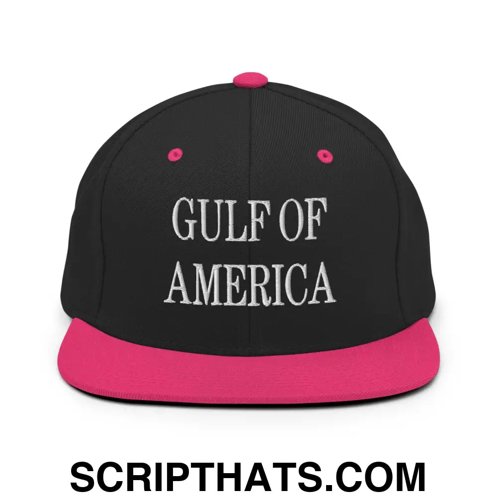 Gulf of America Embroidered Flat Bill Brim Snapback Hat Black Neon Pink