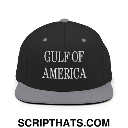 Gulf of America Embroidered Flat Bill Brim Snapback Hat Black Silver