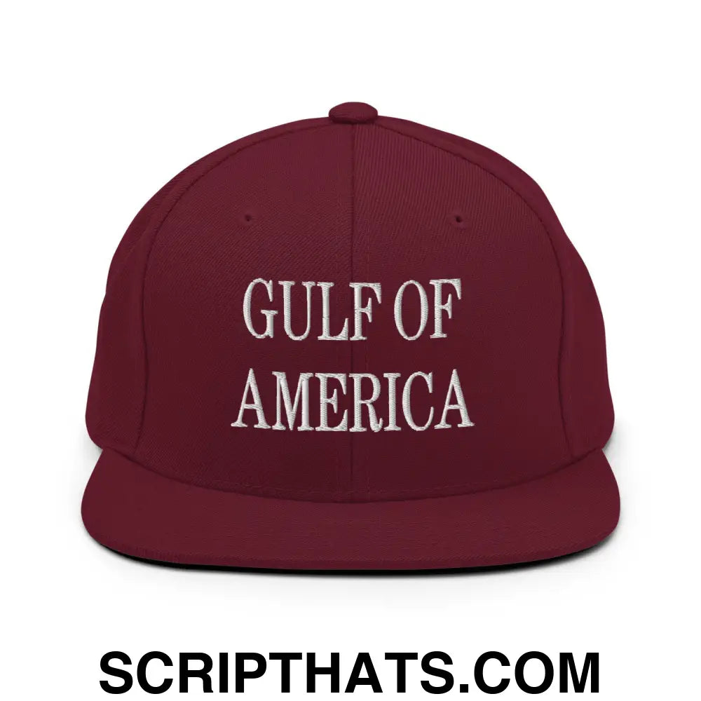 Gulf of America Embroidered Flat Bill Brim Snapback Hat Maroon