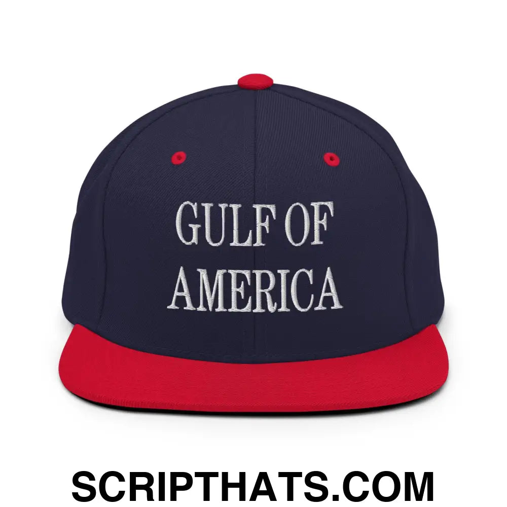 Gulf of America Embroidered Flat Bill Brim Snapback Hat Navy Red