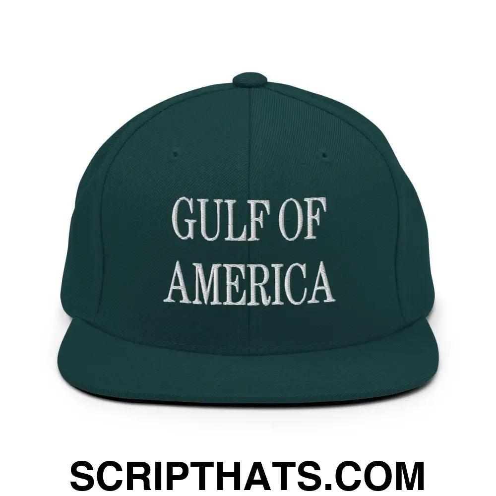 Gulf of America Embroidered Flat Bill Brim Snapback Hat Spruce