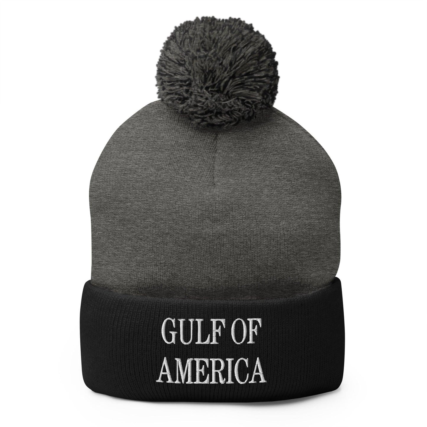 Gulf of America Embroidered Knit Pom Pom Beanie Dark Heather Grey Black