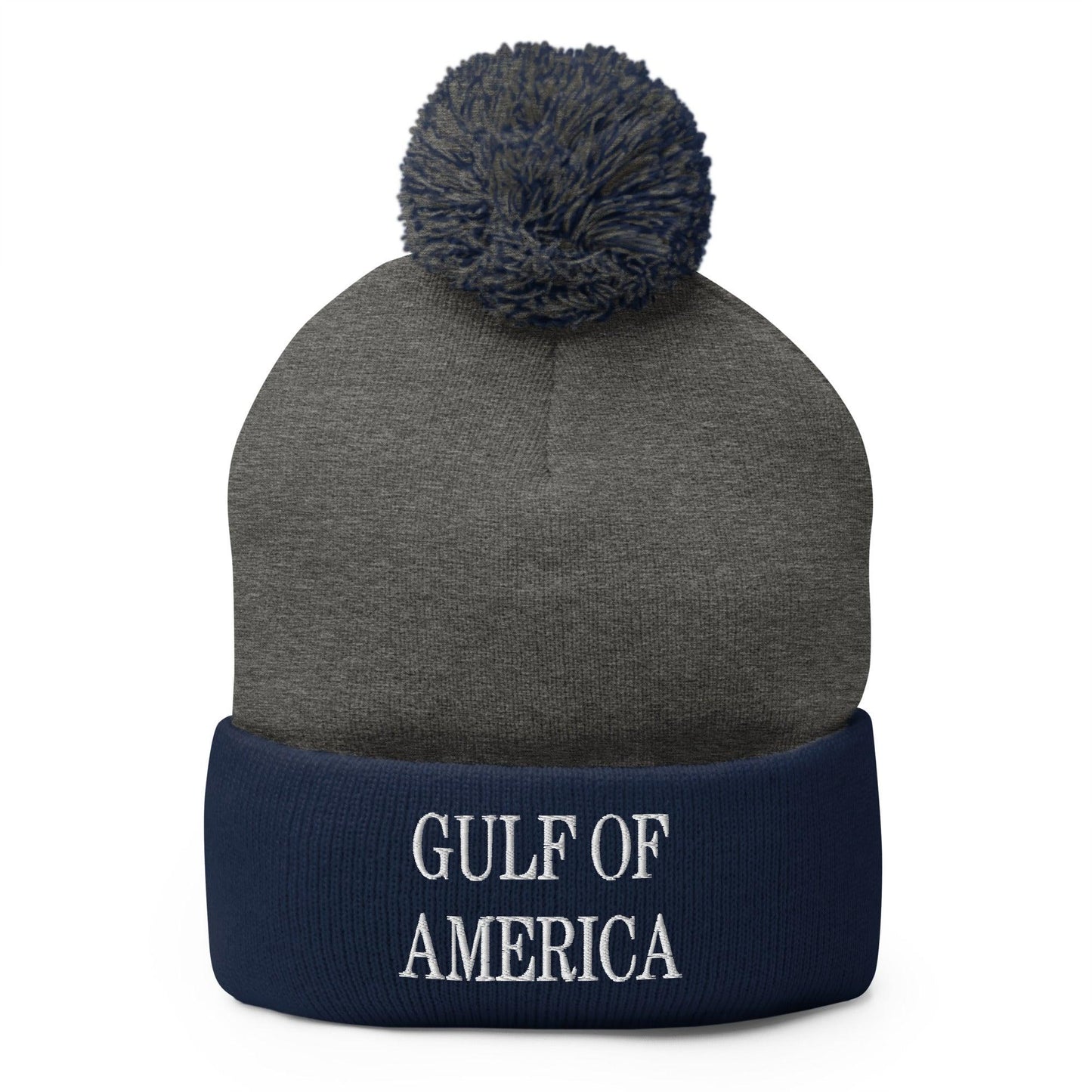 Gulf of America Embroidered Knit Pom Pom Beanie Dark Heather Grey Navy