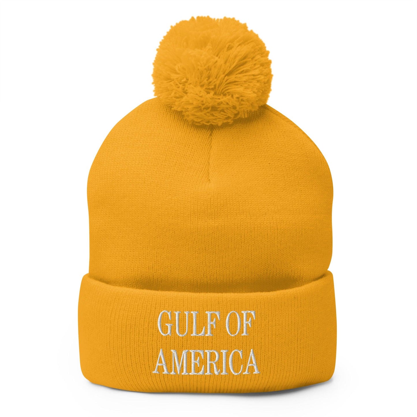 Gulf of America Embroidered Knit Pom Pom Beanie Gold