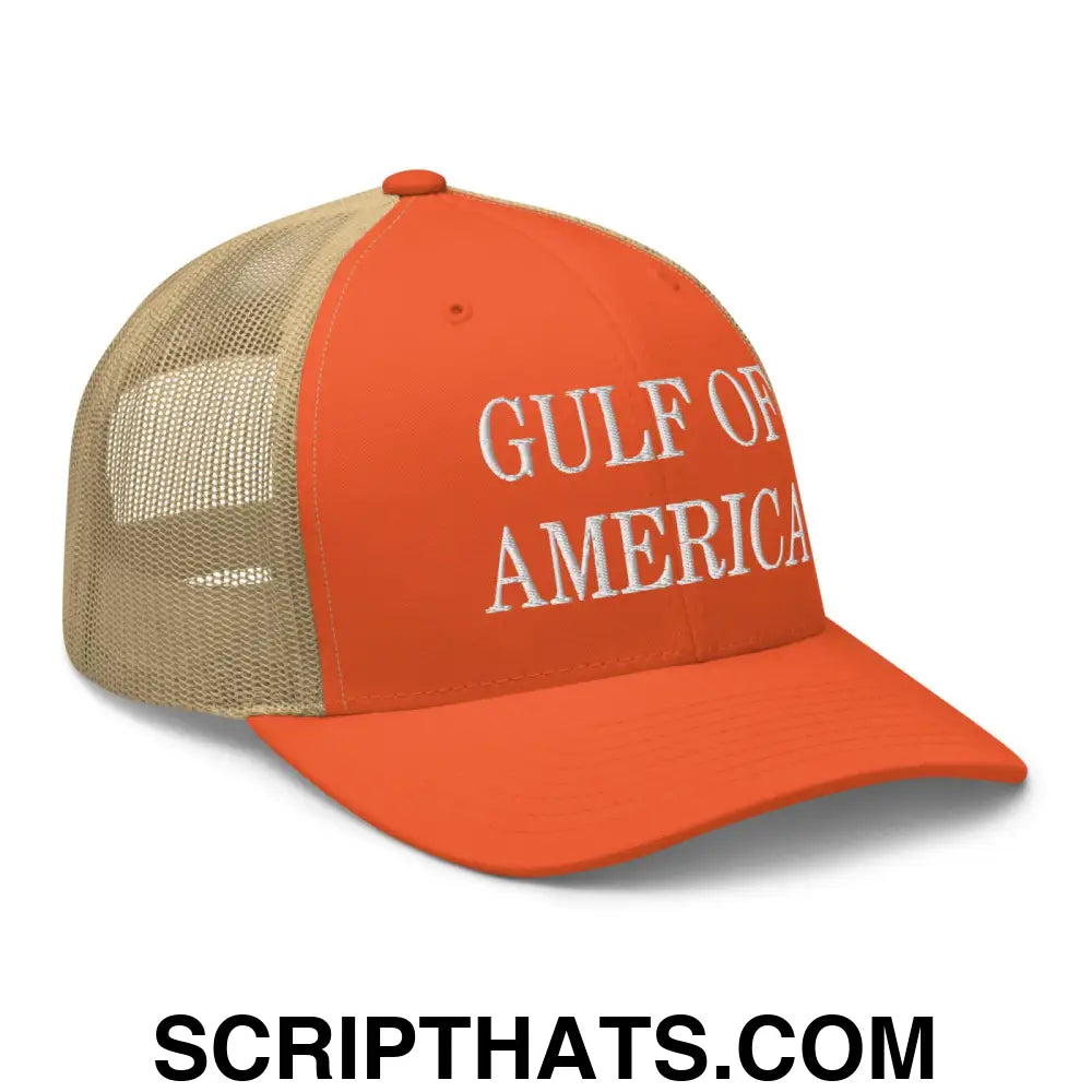 Gulf of America Embroidered Mesh Trucker Hat Rustic Orange Khaki