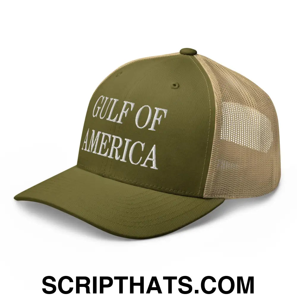 Gulf of America Embroidered Mesh Trucker Hat Moss Khaki