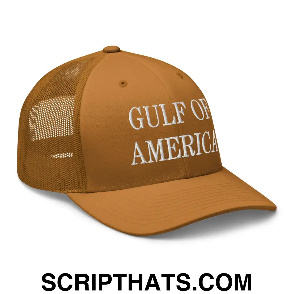 Gulf of America Embroidered Mesh Trucker Hat Caramel