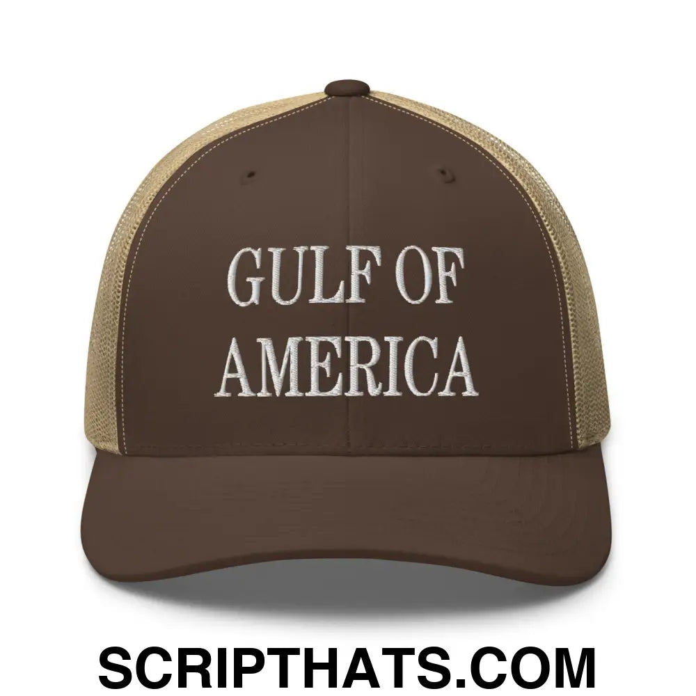 Gulf of America Embroidered Mesh Trucker Hat Brown Khaki