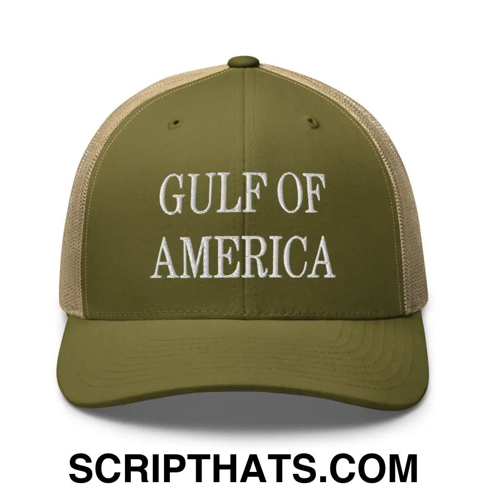 Gulf of America Embroidered Mesh Trucker Hat Moss Khaki