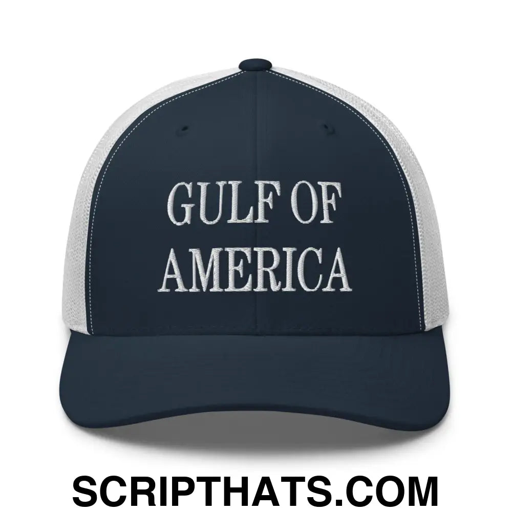 Gulf of America Embroidered Mesh Trucker Hat Navy White