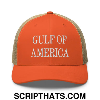 Gulf of America Embroidered Mesh Trucker Hat Rustic Orange Khaki