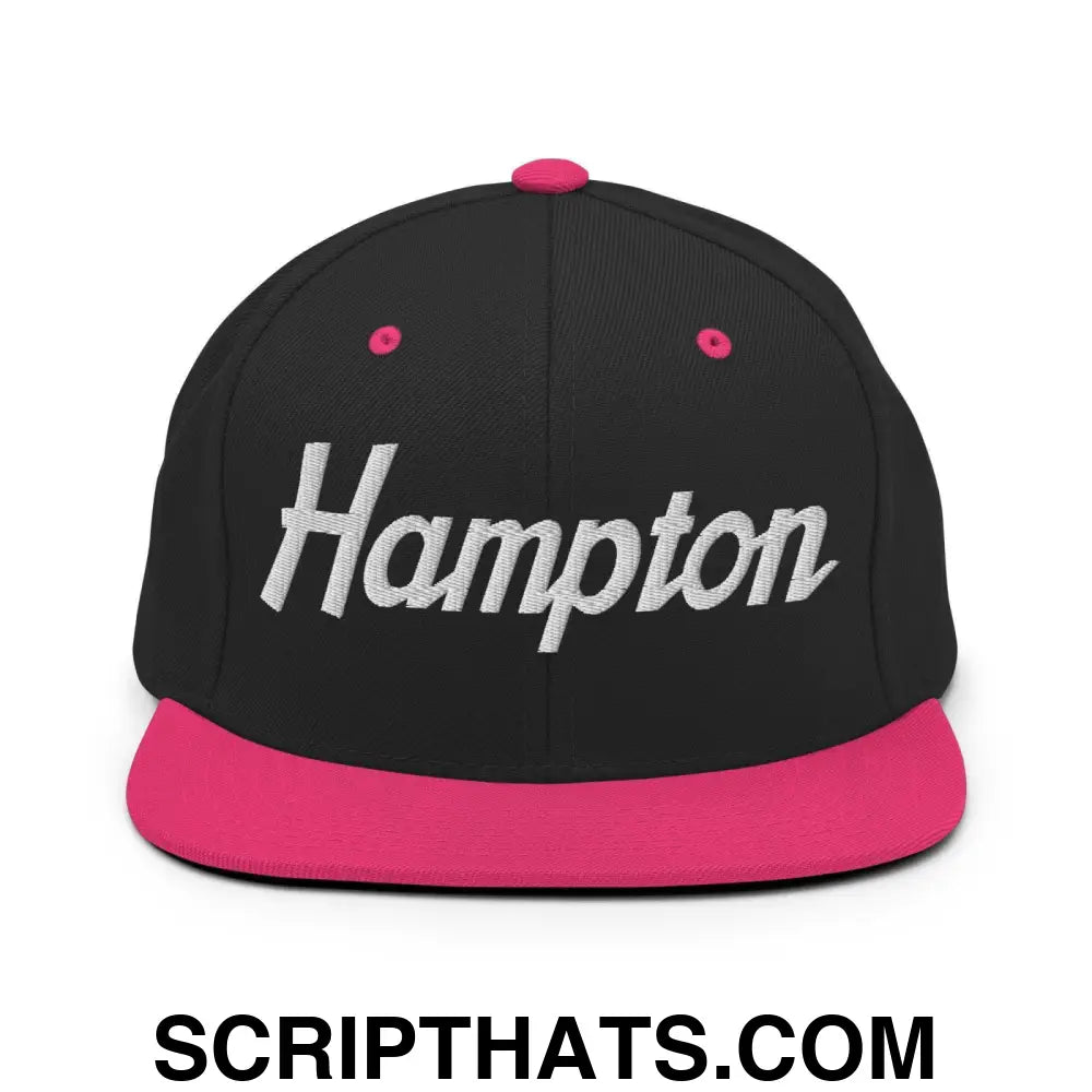 Hampton Script Snapback Hat Black Neon Pink