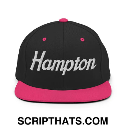 Hampton Script Snapback Hat Black Neon Pink