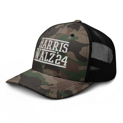 Harris Walz 2024 24 Camo Trucker Hat Camo Black