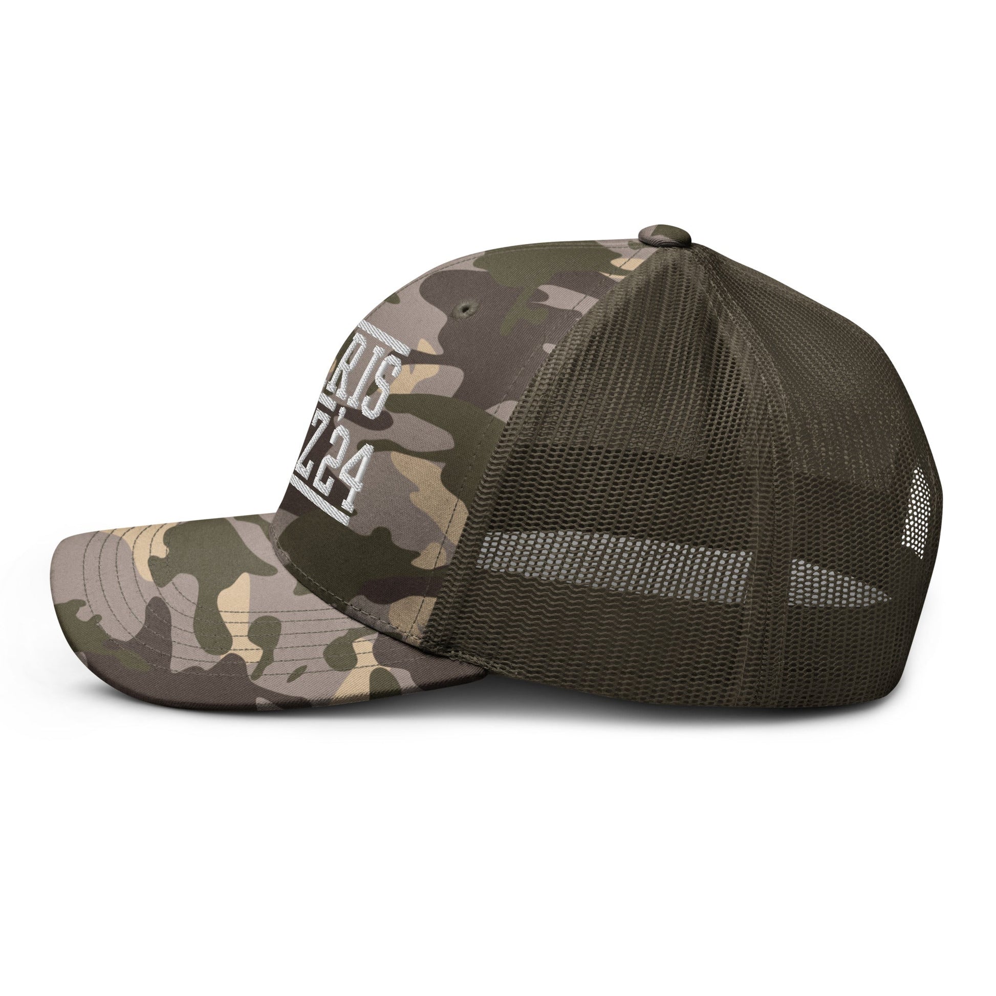 Harris Walz 2024 24 Camo Trucker Hat Camo Olive