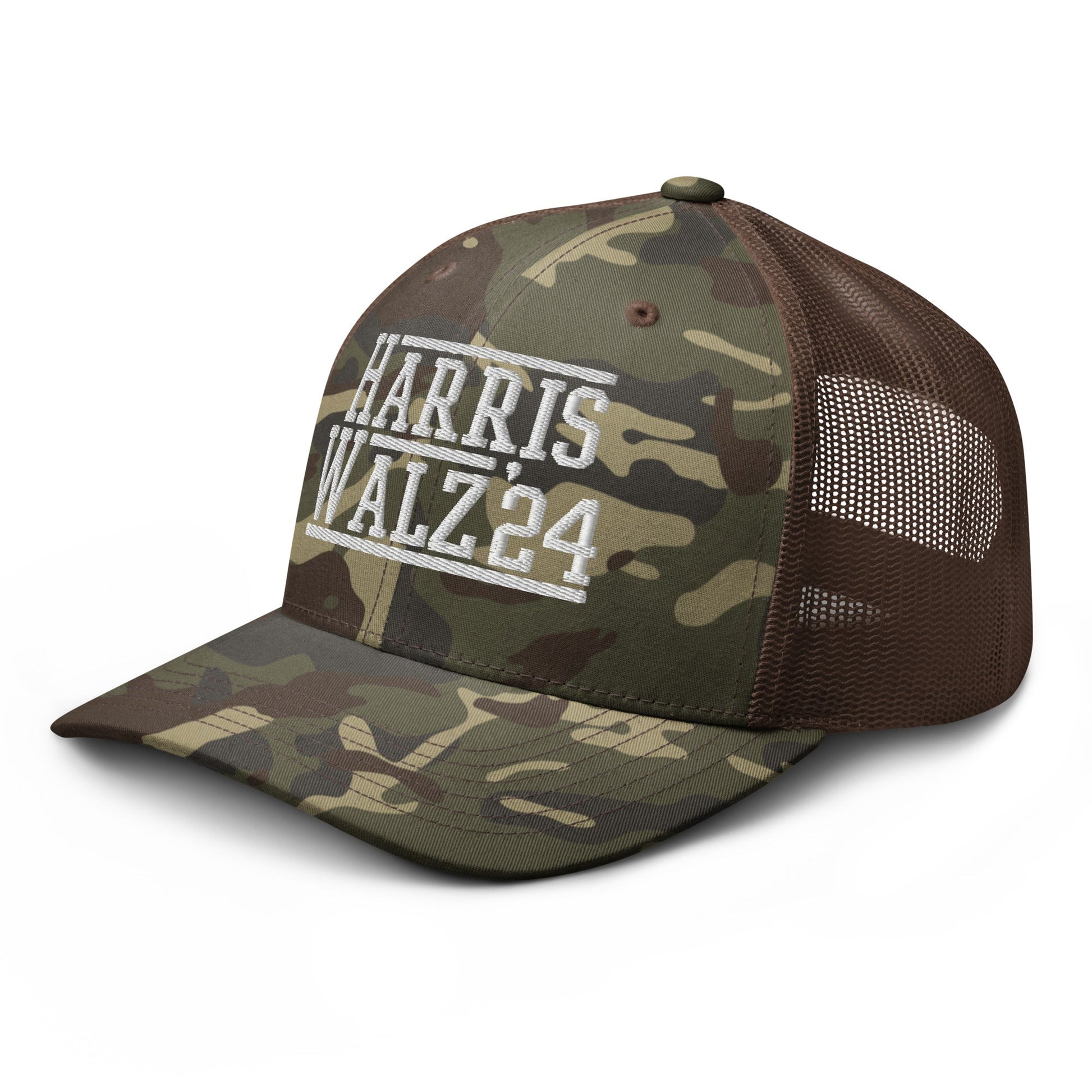 Harris Walz 2024 24 Camo Trucker Hat Camo Brown