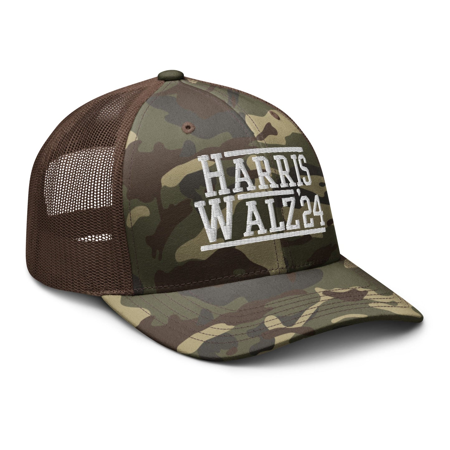 Harris Walz 2024 24 Camo Trucker Hat Camo Brown