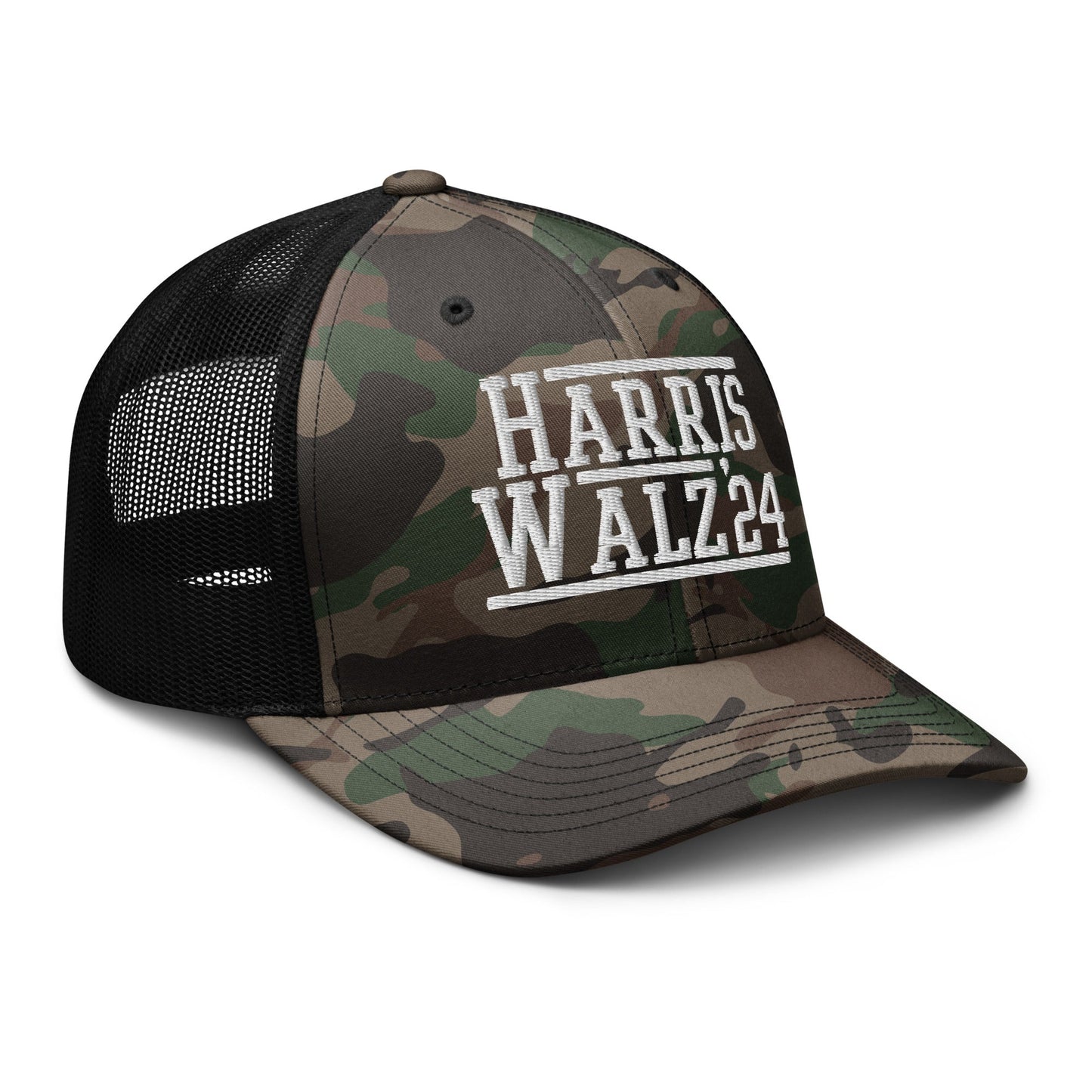 Harris Walz 2024 24 Camo Trucker Hat Camo Black