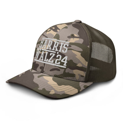 Harris Walz 2024 24 Camo Trucker Hat Camo Olive