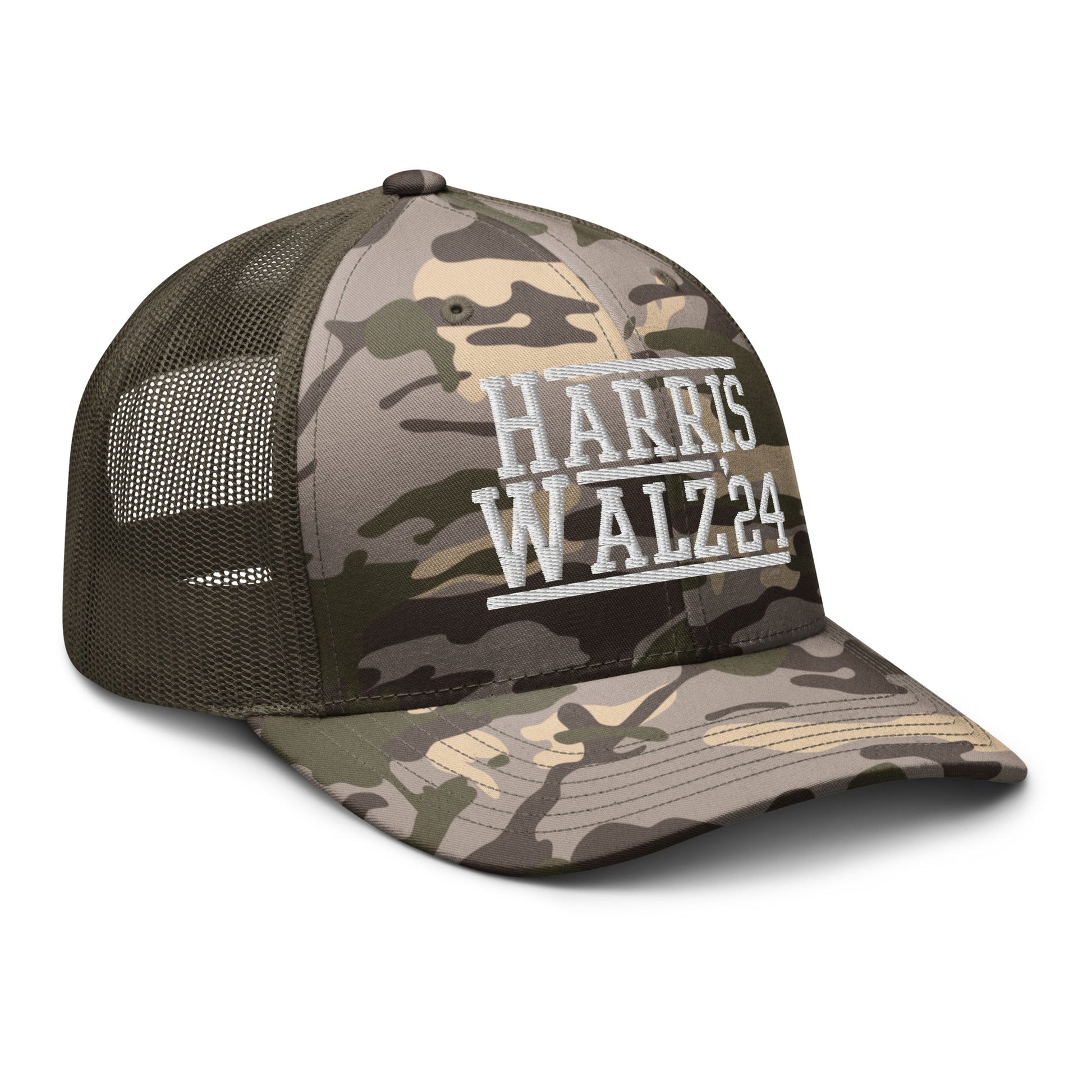 Harris Walz 2024 24 Camo Trucker Hat Camo Olive